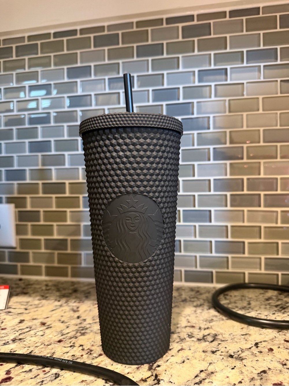 Starbucks Matte Black Textured Studded Tumbler with Straw